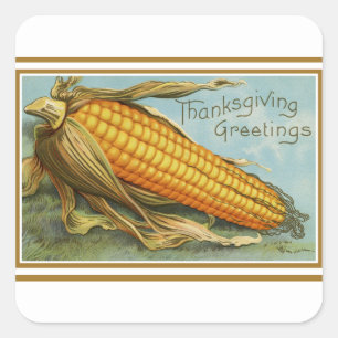 Sticker Carré Vintage Maïs Thanksgiving