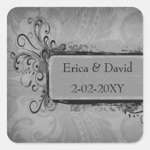 Sticker Carré vintage mariage gris enveloppes sceaux