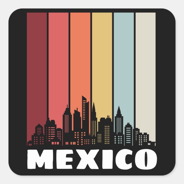 Sticker Carré Vintage Mexique CDMX Cityscape Retro Sunset (Devant)