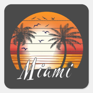 Sticker Carré Vintage Miami Floride Palm Trees Summer Beach
