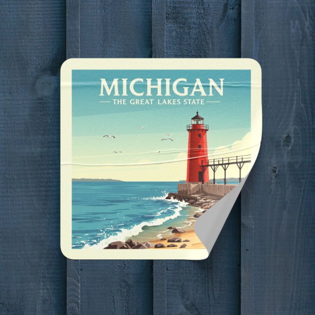 Sticker Carré Vintage Michigan (Créateur téléchargé)