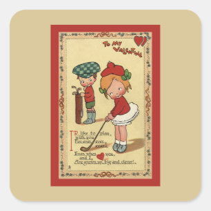 Sticker Carré Vintage Mignon Saint-Valentin, Enfants Sports Golf