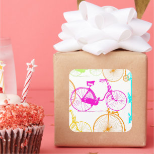 Sticker Carré Vintage moderne Vélo couleur brillante Motif néon