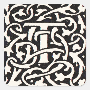 Sticker Carré Vintage Monogram T Art Nouveau Letter