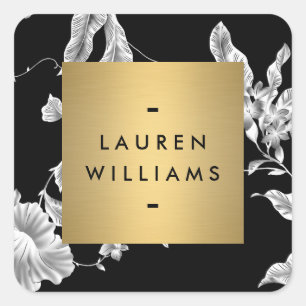 Sticker Carré Vintage motif floral noir et blanc