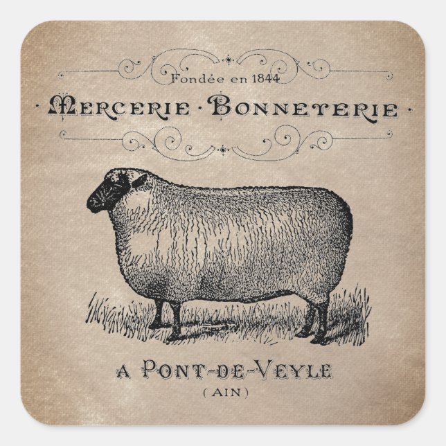 Sticker Carré Vintage Mouton vieilli Muslin Ferme Rustique (Devant)