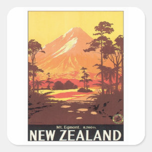 Sticker Carré Vintage Mt.Taranaki Mt.Egmont Nouvelle-Zélande