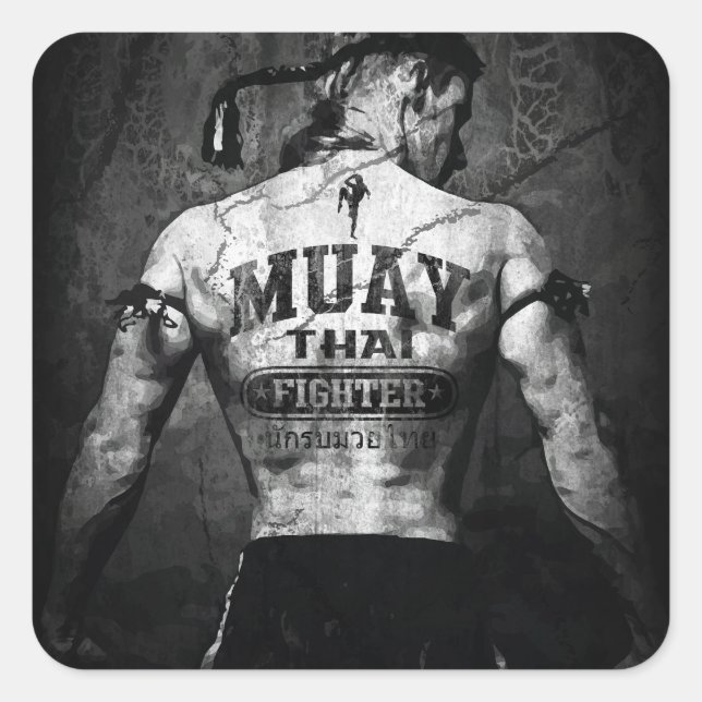 Sticker Carré Vintage Muay Thai Fighter (Devant)