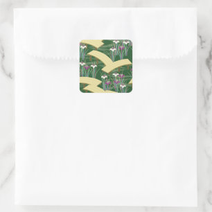Sticker Carré Vintage Nature Fleuve Paysage Floral