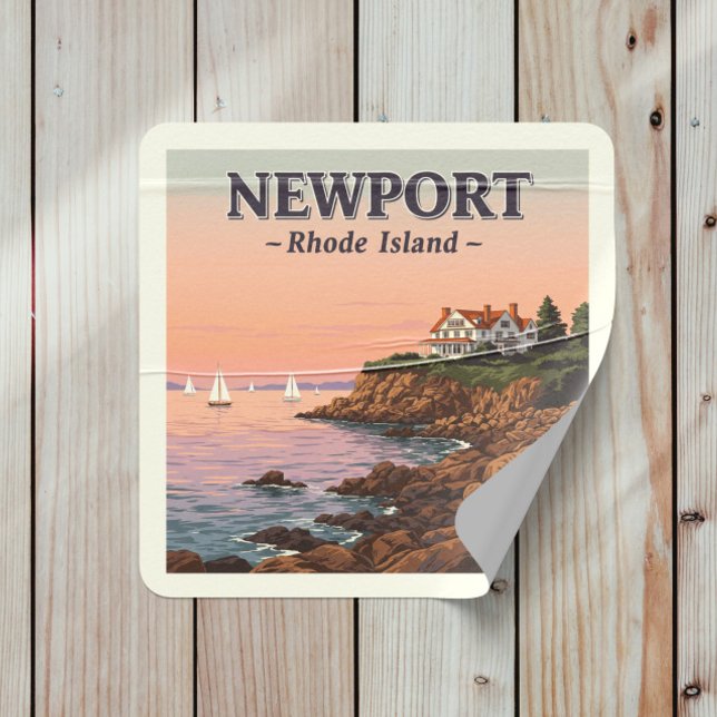 Sticker Carré Vintage Newport Rhode Island (Créateur téléchargé)