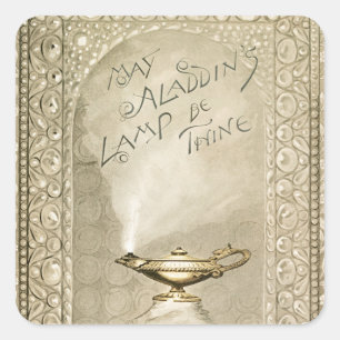 Sticker Carré Vintage Noël Lampe magique Aladdin Imaginaire