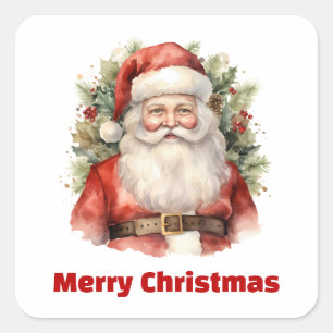 Sticker Carré Vintage Noël Père Noël Souriant