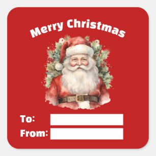 Sticker Carré Vintage Noël Père Noël Sourire Cadeau