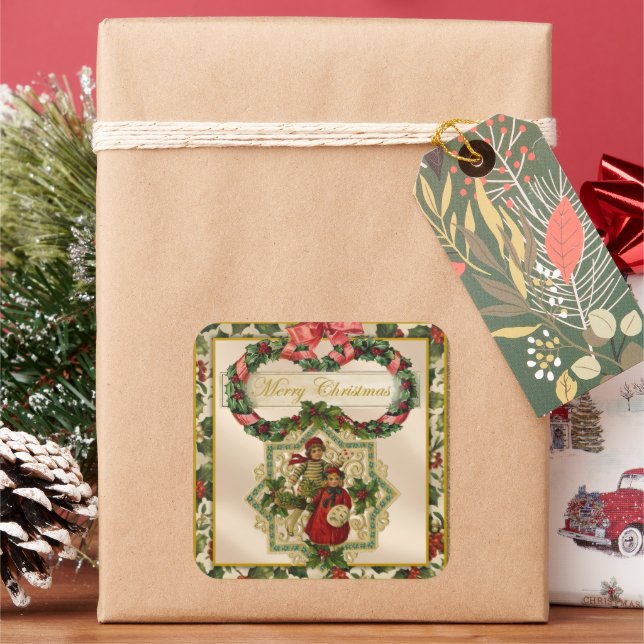 Sticker Carré vintage Noël Vacances (vacances)