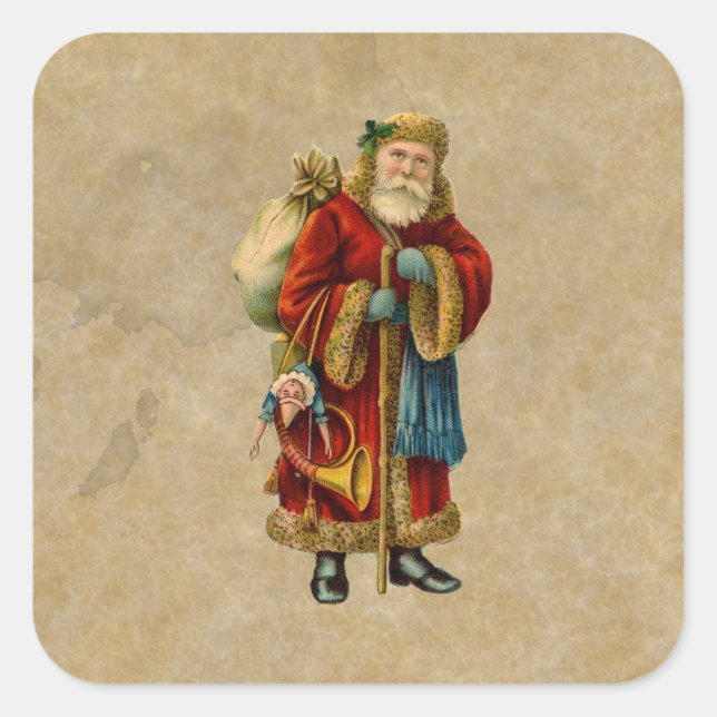 Sticker Carré Vintage Noël Vieux Monde Père Noël (Devant)