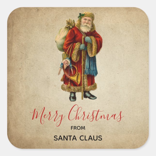 Sticker Carré Vintage Noël Vieux Monde Père Noël (Devant)