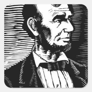 Sticker Carré Vintage noir et blanc Abraham Lincoln Portrait