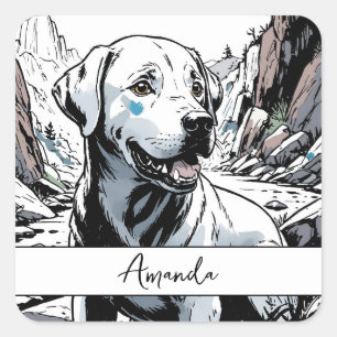 Sticker Carré Vintage noir et blanc Gros plan Labrador