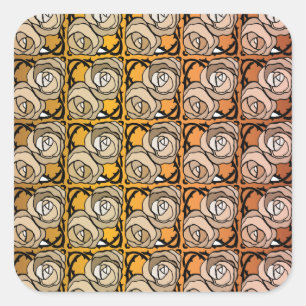 Sticker Carré Vintage noir et or Rose motif floral