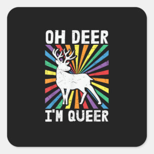 Sticker Carré Vintage Oh Deer Je Suis Queer Fierté LGBT Gay Lesb