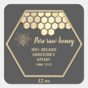 Sticker Carré Vintage or luxe abeille peigne de miel pot de miel