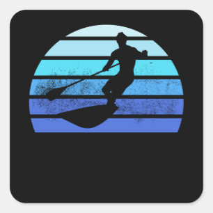 Sticker Carré Vintage Paddle board SUP Sunset Cadeau