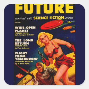 Sticker Carré Vintage Paperback Pâte Sci-Fi Space Girl Cover