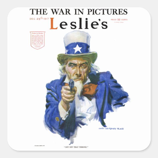 Sticker Carré Vintage Patriotique Oncle Sam Magazine Couverture  (Devant)