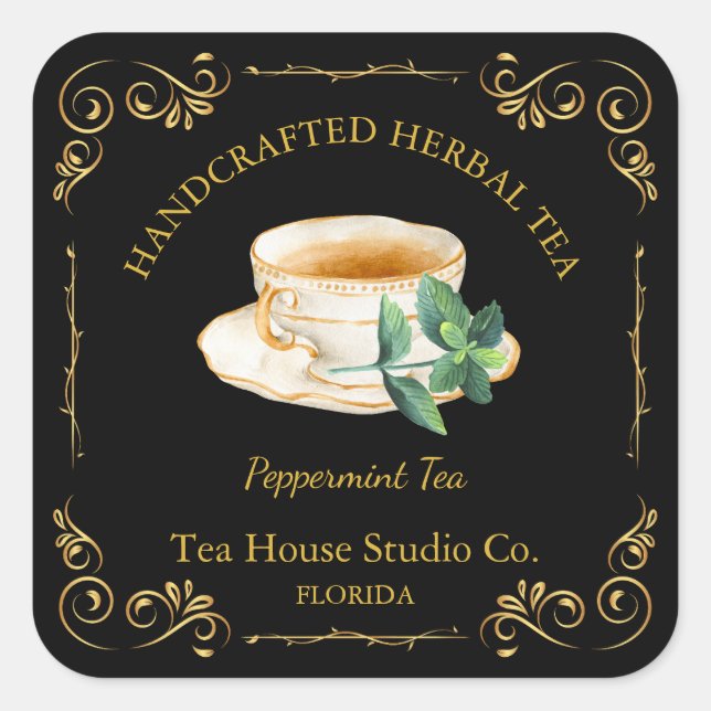 Sticker Carré Vintage Peppermint Tea Square Label (Devant)