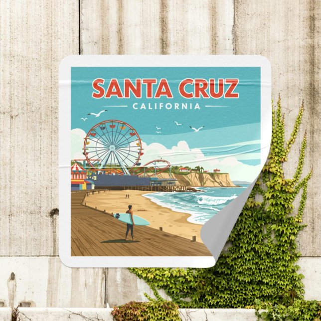 Sticker Carré Vintage Père Noël Cruz Californie (Créateur téléchargé)