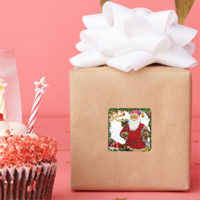 Sticker Carré Vintage Père Noël Joyeux Noël (Fête)