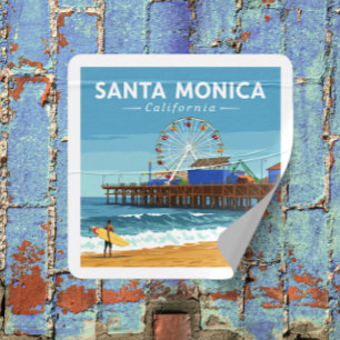 Sticker Carré Vintage Père Noël Monica Californie