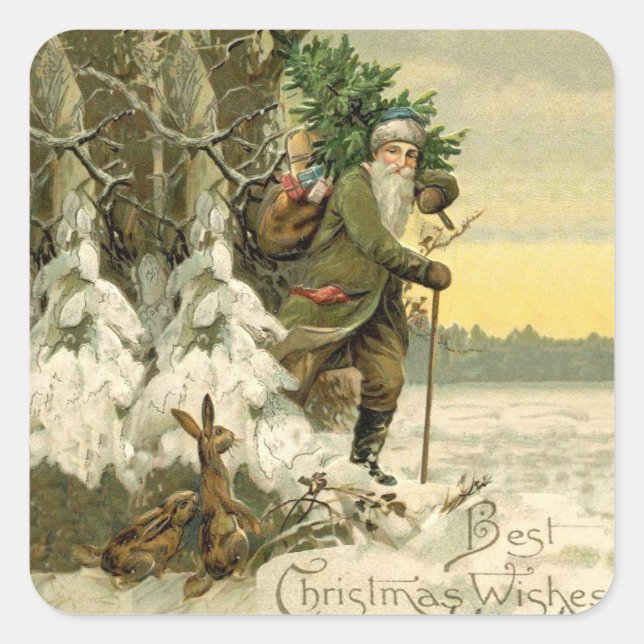 Sticker Carré Vintage Père Noël Noël Victorien (Devant)