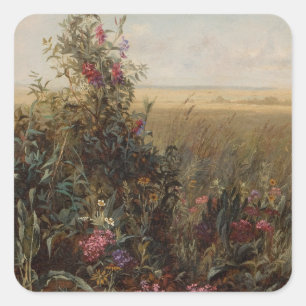 Sticker Carré Vintage prairie colorée avec design Fleur sauvage