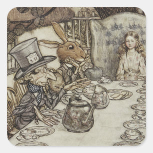 Sticker Carré Vintage Rackham Mad Tea Party Alice au pays des me