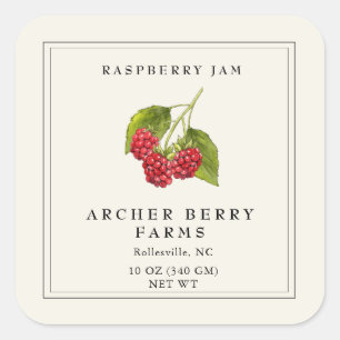 Sticker Carré Vintage Raspberry Preserve Simple Jam Jar Étiquett