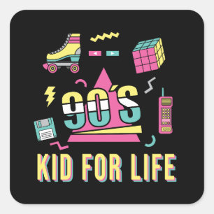Sticker Carré Vintage Retro 90's Kid For Life 1990s 90s