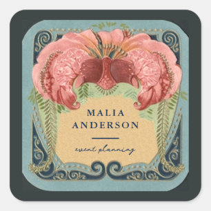 Sticker Carré Vintage Retro Floral Art Nouveau Cadre