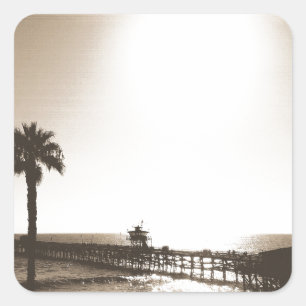 Sticker Carré vintage rétro jetée de san clemente californie sép