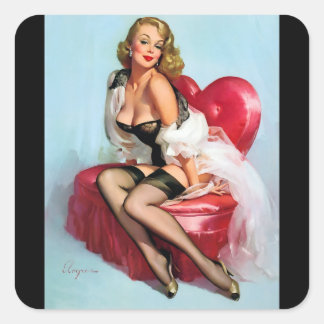 Sticker Carré Vintage Retro Pinup Art Pin Up Girl
