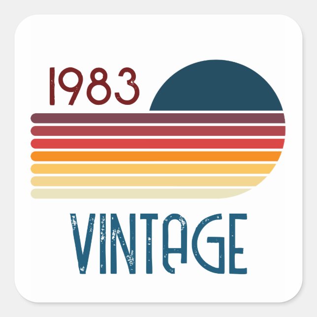Sticker Carré Vintage Retro Stripe Sun 1983 (Devant)