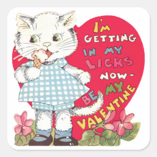Sticker Carré Vintage Retro Valentine's Day Chat Manger de la cr