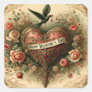 Sticker Carré Vintage/rétro/Victorian Valentine's day heart