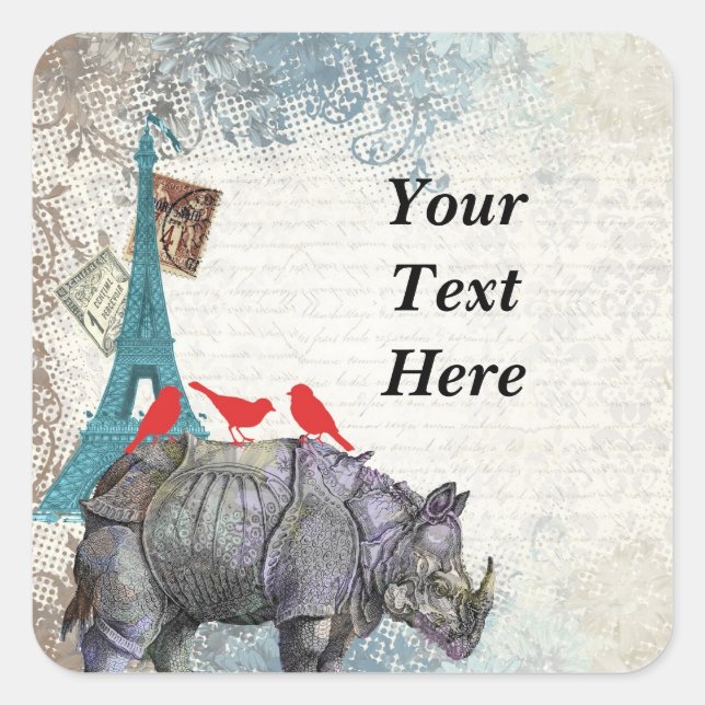 Sticker Carré Vintage rhino (Devant)