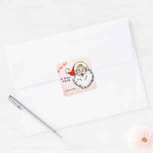 Sticker Carré Vintage rose Jolly Père Noël Souriant Visage Noël