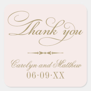 Sticker Carré Vintage rose pâle et Merci de monogramme antique