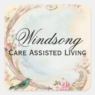 Sticker Carré Vintage Rose Rose et Robin Mariage Business