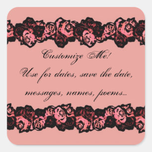 Sticker Carré Vintage rose rouge roses mots personnalisables aut