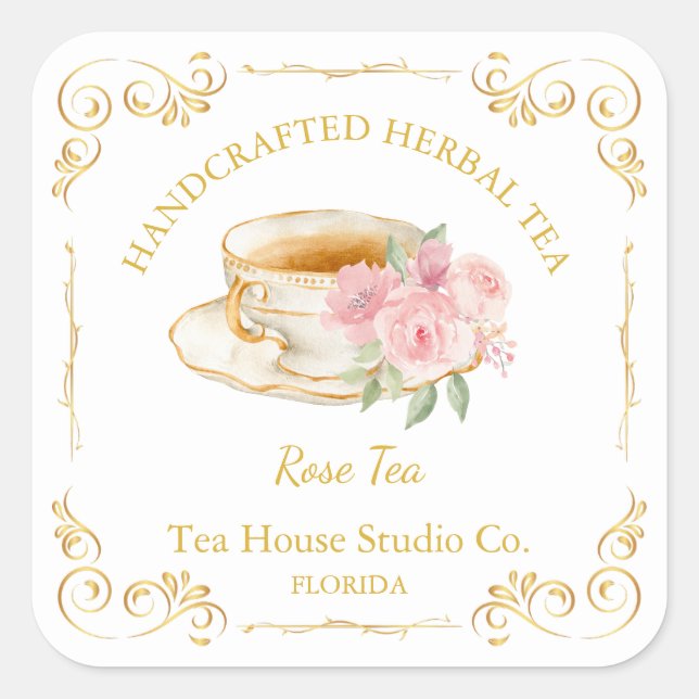 Sticker Carré Vintage Rose Tea Square Label (Devant)