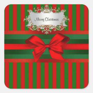 Sticker Carré Vintage rouge et vert ruban Noël